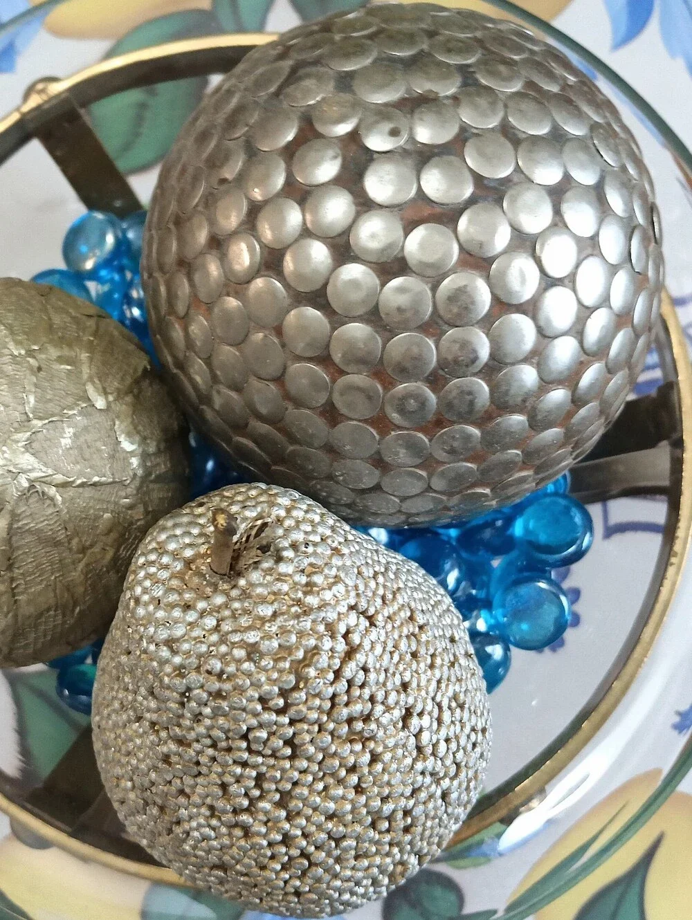 Pier 1 Brushed Gold Orbs, Beaded Pear & 12 Brushed Gold & Brown Small Orbs